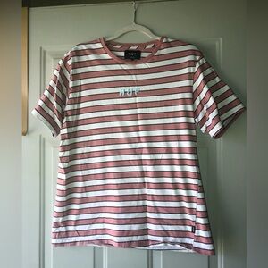 HUF pink/white striped tee size L
